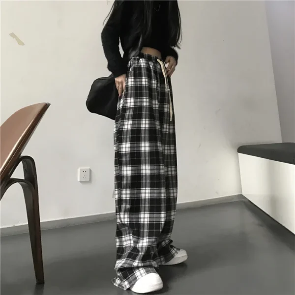 Oversize Women Sweatpants Fashion Black Plaid Casual Pants Baggy Elastic Waist Pockets Student Unisex Hip Hop Loose Trousers - Image 6