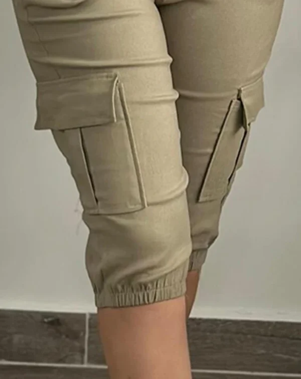 Women's Pants 2024 Summer Fashion Pocket Design Cuffed Drawstring Casual Plain High Waist Skinny Daily Knee-Length Pants - Image 3