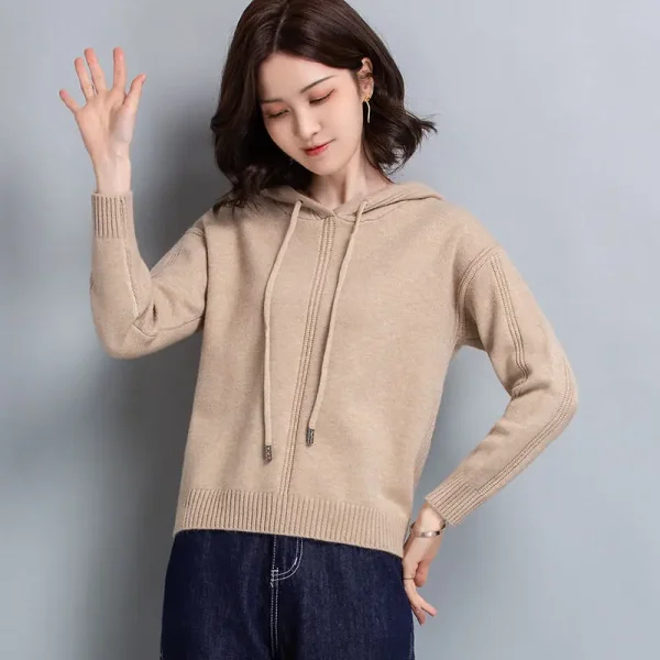 Hooded Sweatshirt Women's Short Cut Small Sweater Knitted Top Western-style Loose Fit Outerwear Base Coat - Image 5
