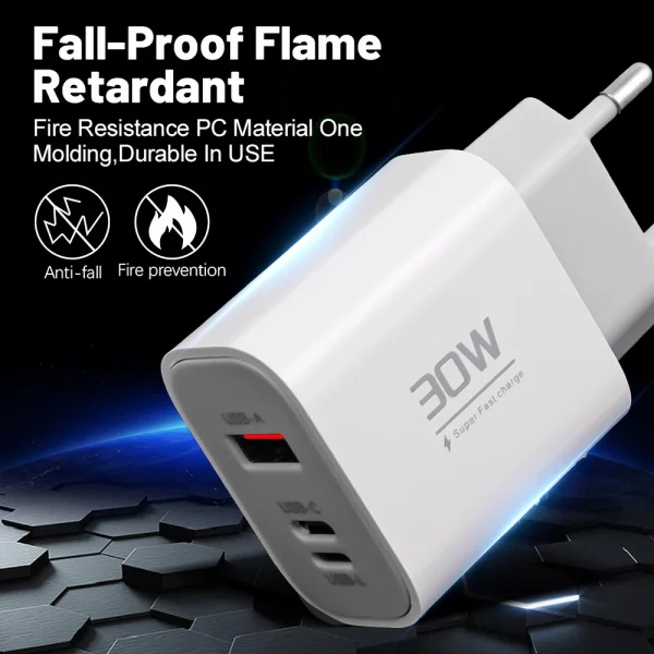 30W USB Type C Travel Charger For iPhone iPad Samsung Xiaomi Tablet Laptop Universal USB-C Fast Charging Chargers EU/US/UK Plug - Image 2