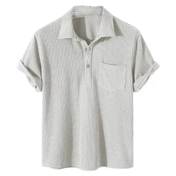 2025 Summer Mens Casual Plaid Polo Shirts Top Turn-Down Collar Button Blouse Short Sleeve Solid Pocket Blouse Shirt Men Clothing - Image 2