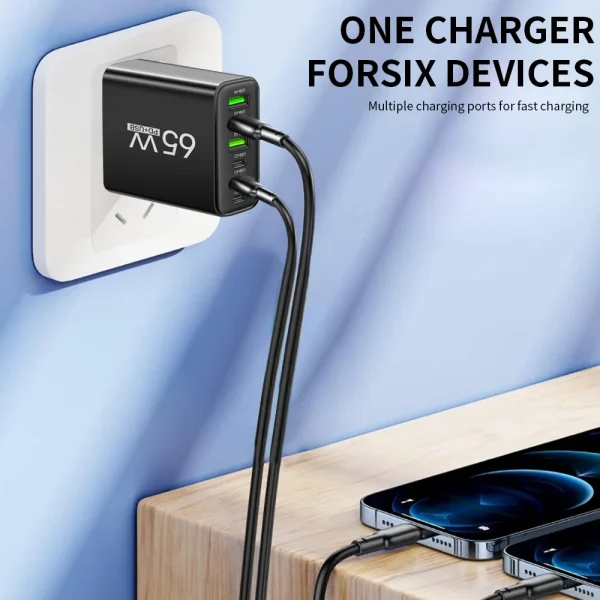Multi Ports 65W USB Charger Fast Charging Type C Phone Charger Adapter For iPhone Samsung Xiaomi Huawei EU/US Plug Wall Charger - Image 2