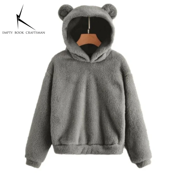 Autumn Winter Women's Hoodies Winter Women Long Sleeve Rabbit Ear Hood Sweatshirt Cute Plush Warm Casual Hoodie Tops - Image 3